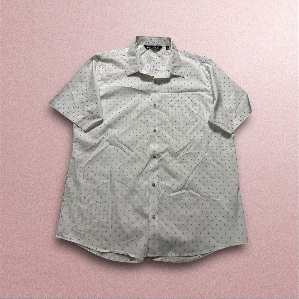 Travis Mathew shirt men’s XL white polkadot short sleeve golf preppy button down